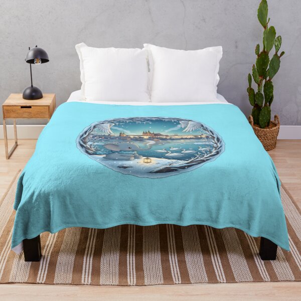 Item preview, Kawaii Christmas Elephant Vltava & Prague Castle – Blue Hour Winter designed and sold by FixwellStudio.
