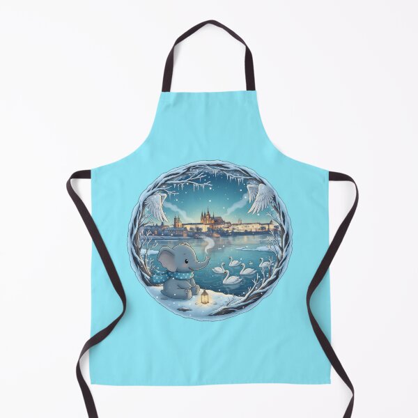 Item preview, Kawaii Christmas Elephant Vltava & Prague Castle – Blue Hour Winter designed and sold by FixwellStudio.