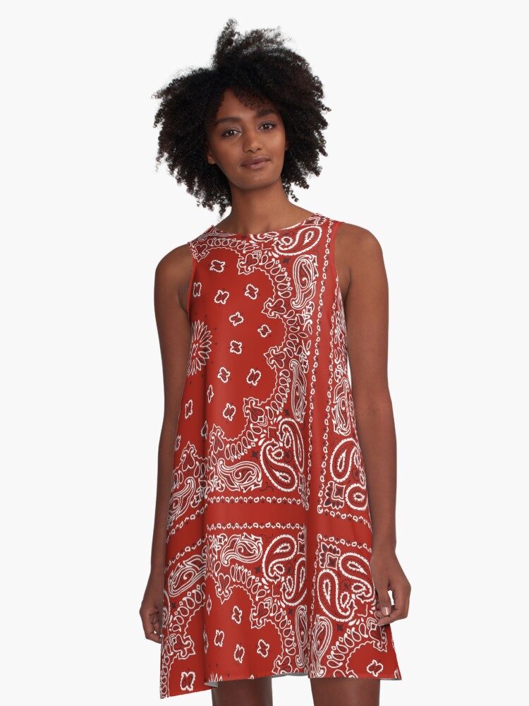 Thumbnail 1 of 4, A-Line Dress, Red Bandana designed and sold by ariahgraphics.