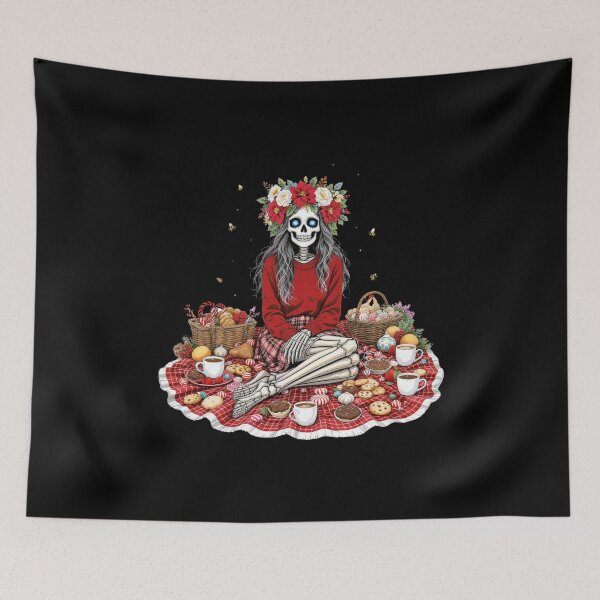 Item preview, Floral Feast Skeleton Girl | Cozy Christmas Picnic Design designed and sold by ColorSplash123.