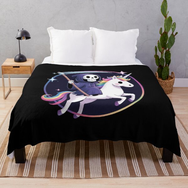Item preview, Humor Rainbow Gothic Grim Reaper Riding Unicorn Kids designed and sold by HuValverdeArt.