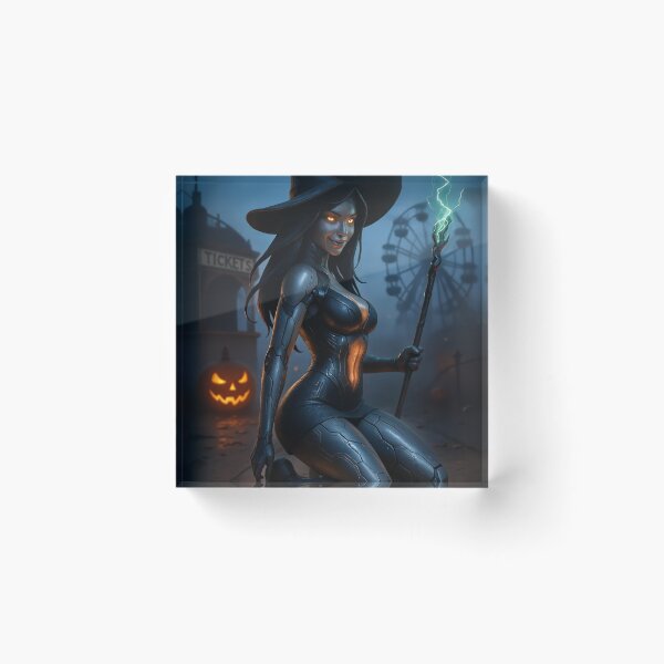 Artikelvorschau, Androidenhexe kniet fröhlich an Halloween entworfen und verkauft von CathryneDelamort.