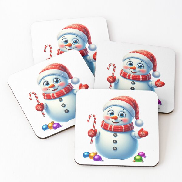 Item preview, Cute Smiling Snowman with Candy Cane and Santa Hat – Festive Winter Holiday Cartoon Art designed and sold by PixelVibe782.