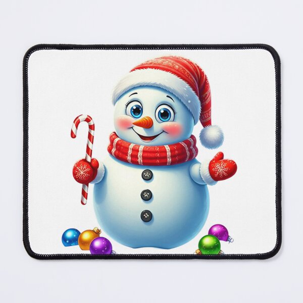 Item preview, Cute Smiling Snowman with Candy Cane and Santa Hat – Festive Winter Holiday Cartoon Art designed and sold by PixelVibe782.