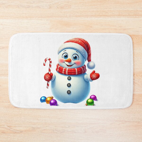 Item preview, Cute Smiling Snowman with Candy Cane and Santa Hat – Festive Winter Holiday Cartoon Art designed and sold by PixelVibe782.