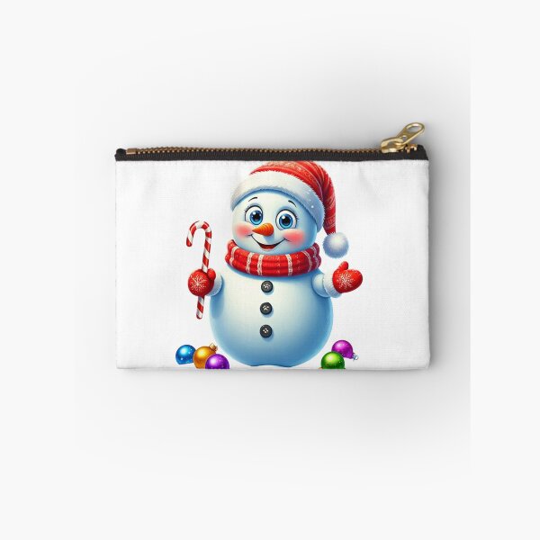 Item preview, Cute Smiling Snowman with Candy Cane and Santa Hat – Festive Winter Holiday Cartoon Art designed and sold by PixelVibe782.