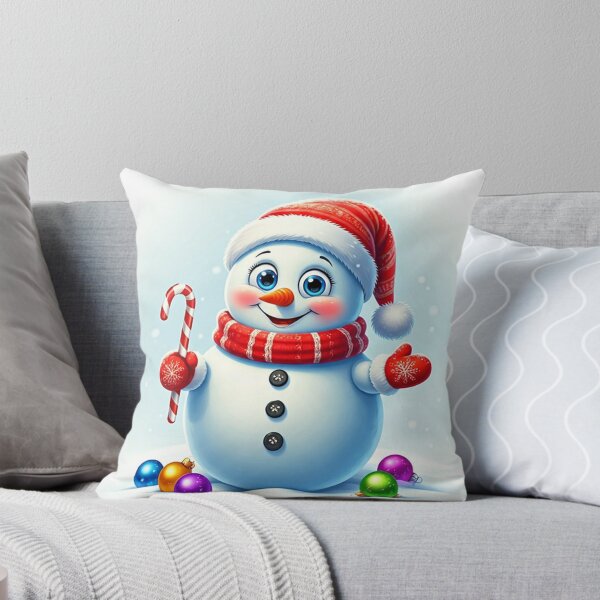 Item preview, Cute Smiling Snowman with Candy Cane and Santa Hat – Festive Winter Holiday Cartoon Art designed and sold by PixelVibe782.