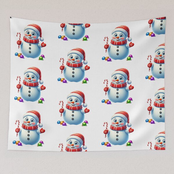 Item preview, Cute Smiling Snowman with Candy Cane and Santa Hat – Festive Winter Holiday Cartoon Art designed and sold by PixelVibe782.