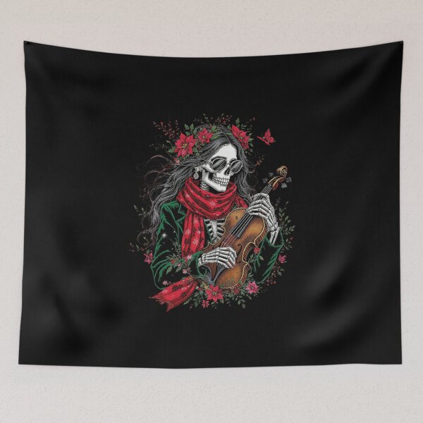 Item preview, Floral Melody Skeleton Girl | Romantic Gothic Christmas Violin Art Design designed and sold by ColorSplash123.