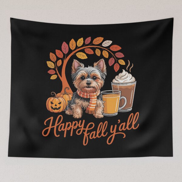 Item preview, Happy Fall Y'all Yorkie Autumn Pumpkin Spice Latte designed and sold by ValerieRodrigue.