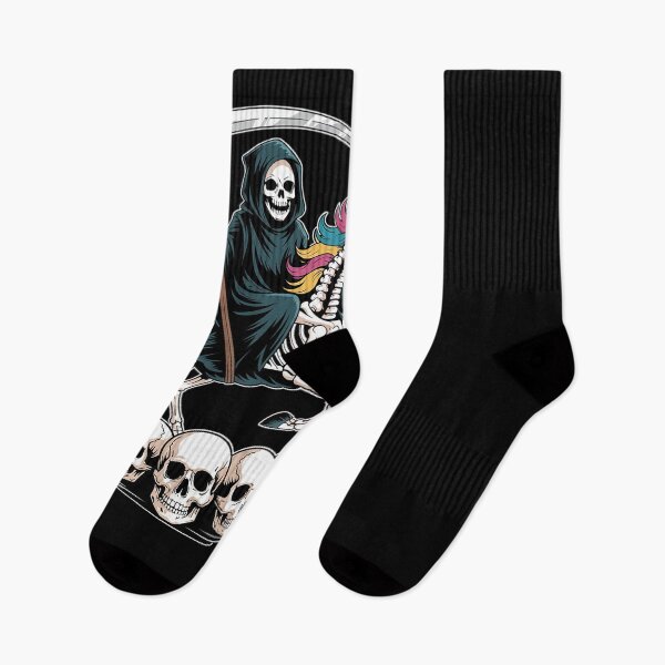 Item preview, Grim Reaper Riding Unicorn Skeleton Skull Death Halloween  designed and sold by MonsterBuddiess.