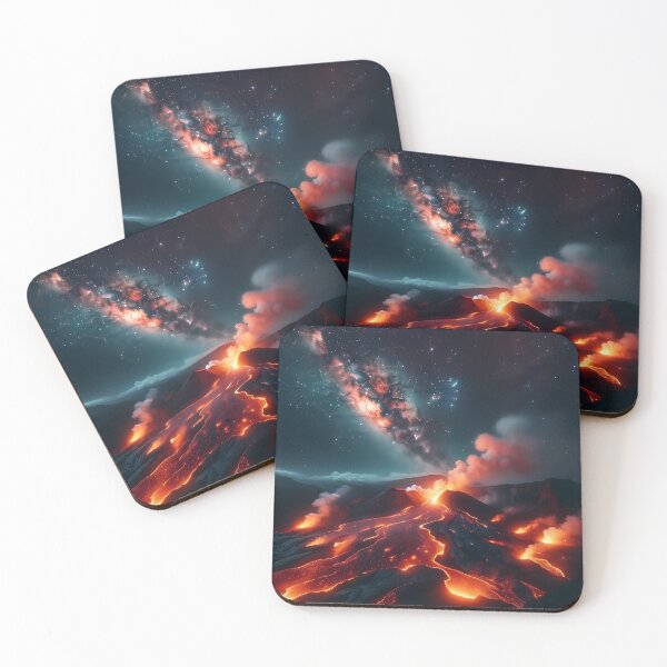 Item preview, Volcanic Landscape with Glowing Lava Flow Under Starry Night Sky – Fiery Nature Scene designed and sold by Cultradesign.