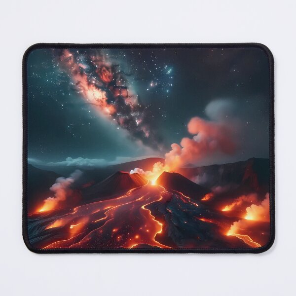 Item preview, Volcanic Landscape with Glowing Lava Flow Under Starry Night Sky – Fiery Nature Scene designed and sold by Cultradesign.