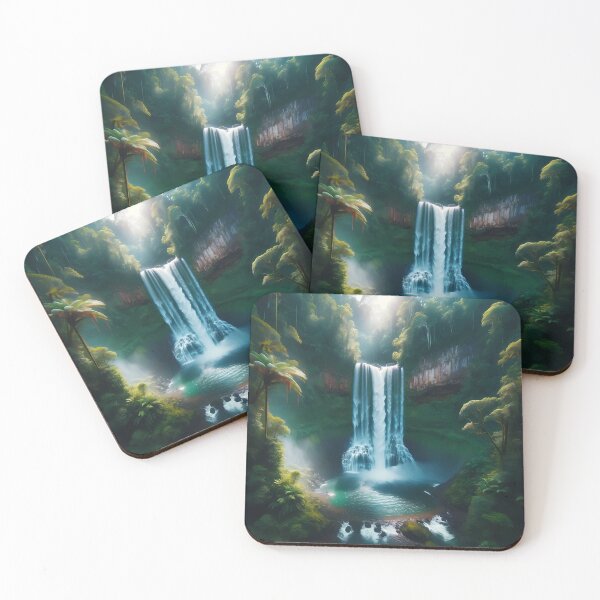 Item preview, Cascading Waterfall in Rainforest Landscape – Clear Water Pool Surrounded by Lush Greenery designed and sold by Cultradesign.