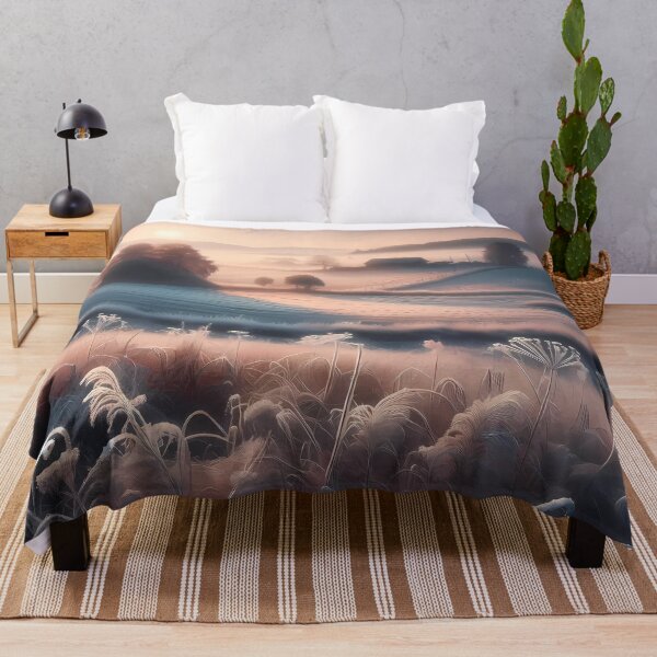 Item preview, Frosty Morning Countryside with Sunrise Over Flower Field – Peaceful Rural Landscape designed and sold by Cultradesign.