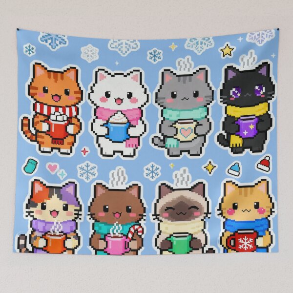 Item preview, Adorable Pixel Winter Cats Kawaii Art designed and sold by MuseAI.