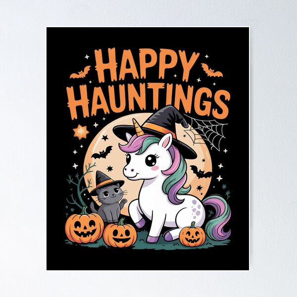 Item preview, Happy Hauntings Cute Unicorn Halloween Witch Cat Moon  designed and sold by GGrizeldaRivas.