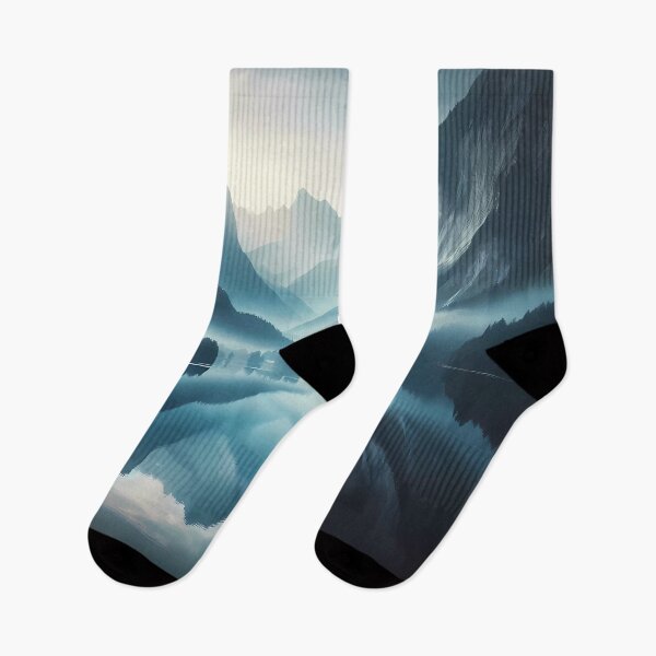 Item preview, Misty Mountain Lake at Sunrise – Serene Blue and Black Landscape designed and sold by Cultradesign.