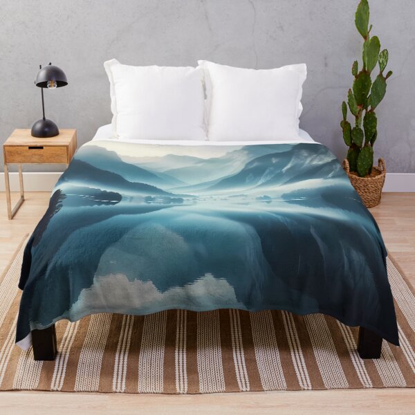 Item preview, Misty Mountain Lake at Sunrise – Serene Blue and Black Landscape designed and sold by Cultradesign.