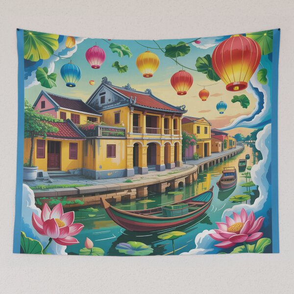 Item preview, A painting depicting the ancient town of Hoi An, Vietnam. designed and sold by Lilashakti ⭐️ ⭐️ ⭐️ ⭐️ ⭐️.