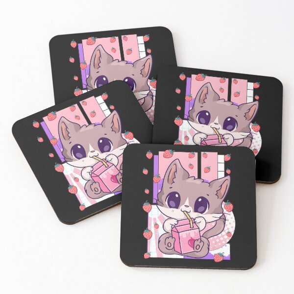 Item preview, Cute Kawaii Cat Strawberry Milk Anime Neko Shake designed and sold by JodanySejour.
