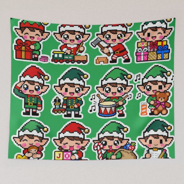 Item preview, Cute Pixel Santa Elf Helpers Kawaii Art designed and sold by MuseAI.