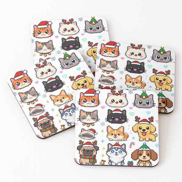 Item preview, Kawaii Pixel Christmas Pets Cute Art designed and sold by MuseAI.