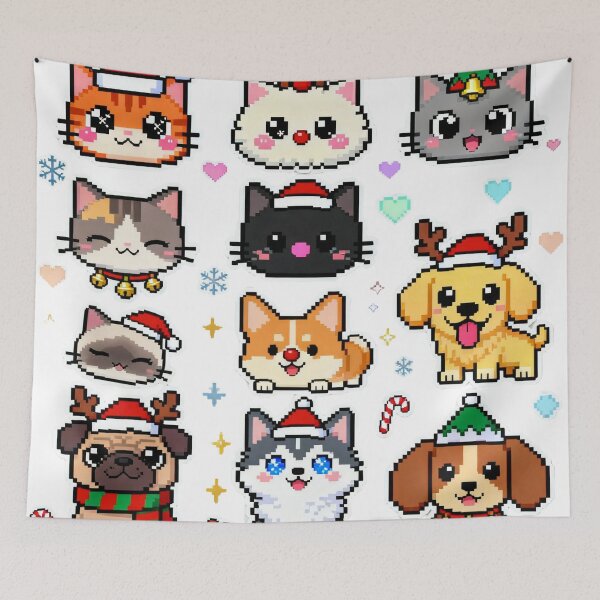 Item preview, Kawaii Pixel Christmas Pets Cute Art designed and sold by MuseAI.