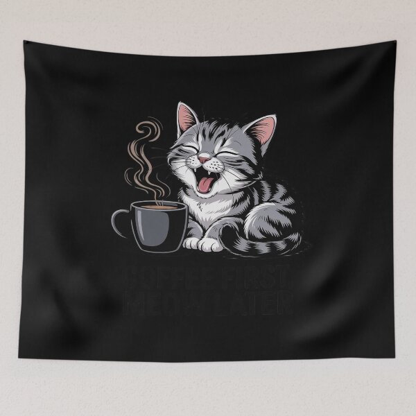 Item preview, Coffee First, Meow Later – Lazy Cat Coffee designed and sold by PeteHomenick.