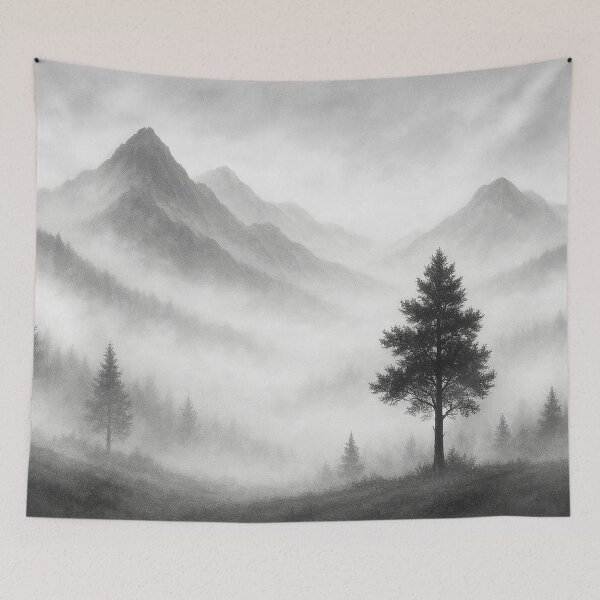 Item preview, Misty mountains with trees designed and sold by Sigtrix.