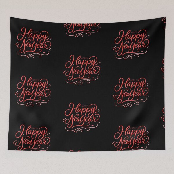 Item preview, Happy New Year Greeting Card Design – Elegant Red and Pink Cursive Typography with Swirls designed and sold by PixelVibe782.
