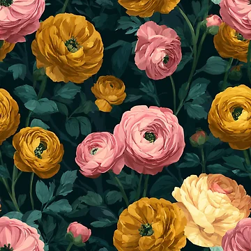 Artwork thumbnail, Bold Ornamental Ranunculus Pattern For Ranunculus Lovers by RoyalStarsPatts