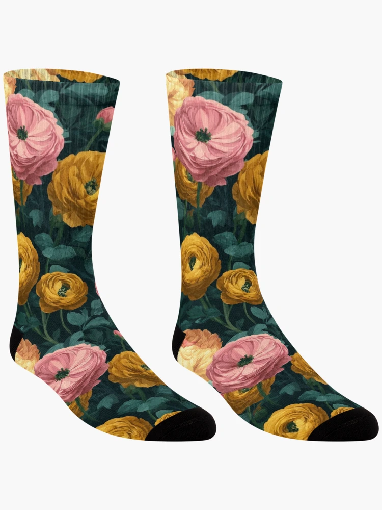 Thumbnail 3 of 5, Socks, Bold Ornamental Ranunculus Pattern For Ranunculus Lovers designed and sold by RoyalStarsPatts.