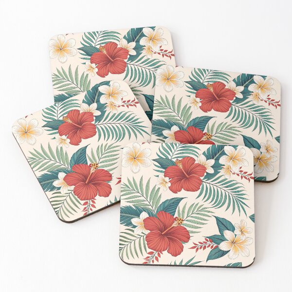 Item preview, Red Hawaiian Floral Pattern – Tropical Hibiscus and Palm Leaves Design designed and sold by VividOrganica.