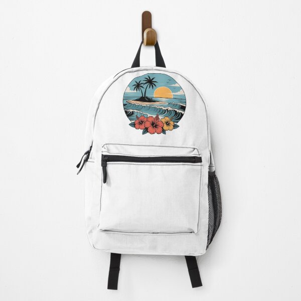 Item preview, Vintage Tropical Sunset – Retro Beach Scene with Palm Trees and Hibiscus Flowers designed and sold by VividOrganica.