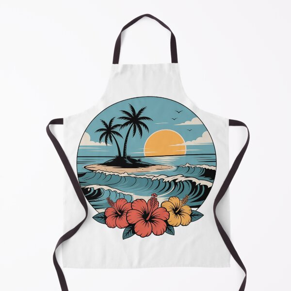 Item preview, Vintage Tropical Sunset – Retro Beach Scene with Palm Trees and Hibiscus Flowers designed and sold by VividOrganica.