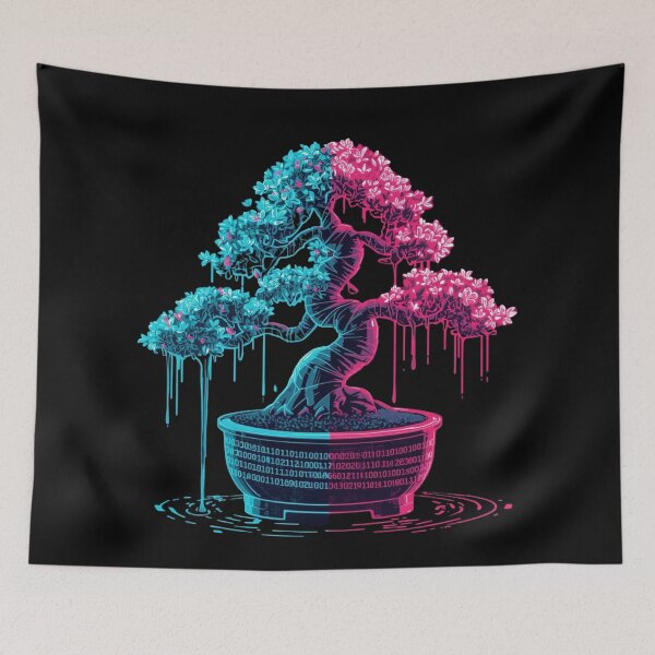 Item preview, Glitch Bonsai – Neon Cyberpunk Nature Design designed and sold by Pixel Toad.