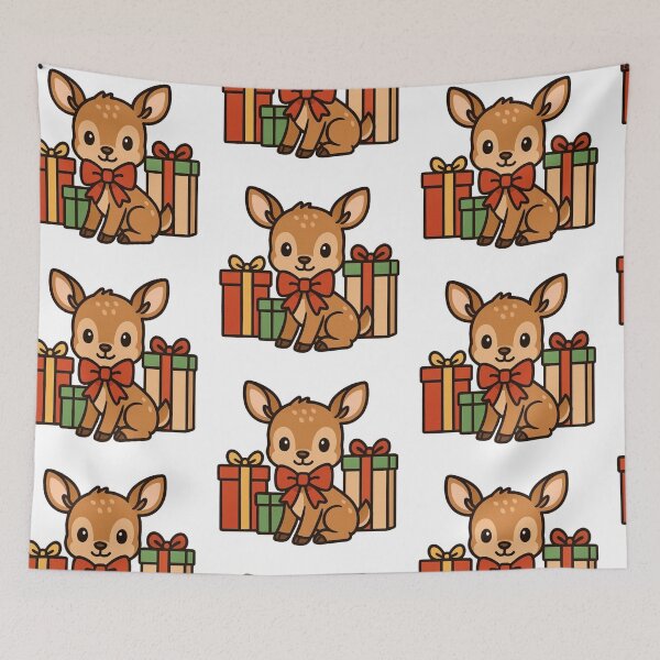 Item preview, Baby Deer with Christmas Bow and Presents – Adorable Holiday Design designed and sold by Confuzz1ed.