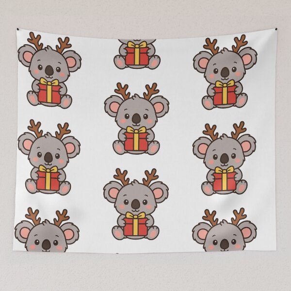 Item preview, Baby Koala with Reindeer Antlers and Gift – Cute Christmas Character designed and sold by Confuzz1ed.