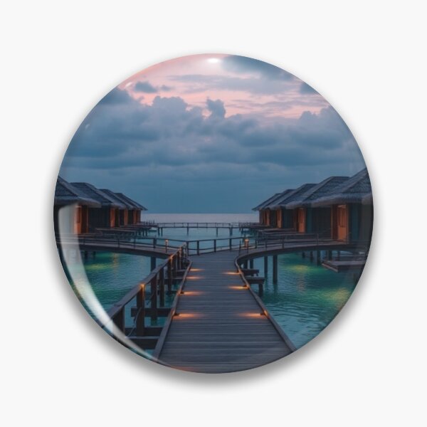 Item preview, Twilight Walk to Paradise | Luxurious Overwater Bungalows with Glowing Lights designed and sold by Vida e Arte.