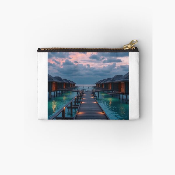 Item preview, Twilight Walk to Paradise | Luxurious Overwater Bungalows with Glowing Lights designed and sold by Vida e Arte.