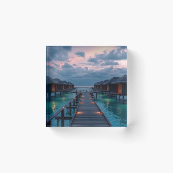 Item preview, Twilight Walk to Paradise | Luxurious Overwater Bungalows with Glowing Lights designed and sold by Vida e Arte.
