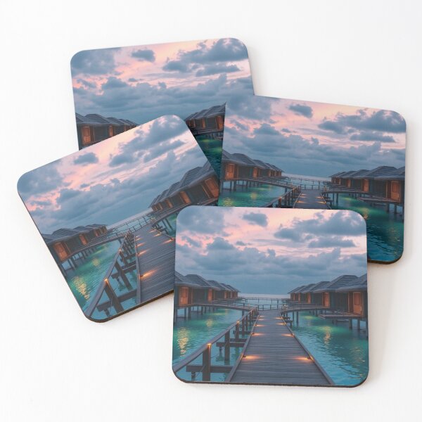 Item preview, Twilight Walk to Paradise | Luxurious Overwater Bungalows with Glowing Lights designed and sold by Jade Ado.