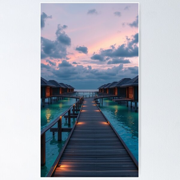 Item preview, Twilight Walk to Paradise | Luxurious Overwater Bungalows with Glowing Lights designed and sold by Vida e Arte.