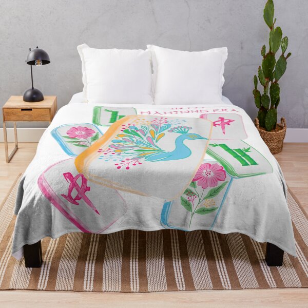 Item preview, In My Mahjong Era Aesthetic Peacock Flower Tiles Watercolor Art designed and sold by DogoMalulu.