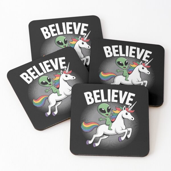 Item preview, Believe Space Alien Riding Unicorn designed and sold by AmparoBoyle.