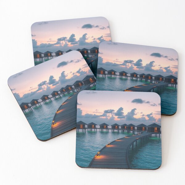 Item preview, Curved Pier Twilight | Maldives Style Overwater Bungalows Serenity designed and sold by Vida e Arte.