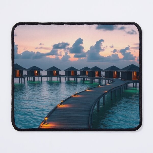 Item preview, Curved Pier Twilight | Maldives Style Overwater Bungalows Serenity designed and sold by Vida e Arte.