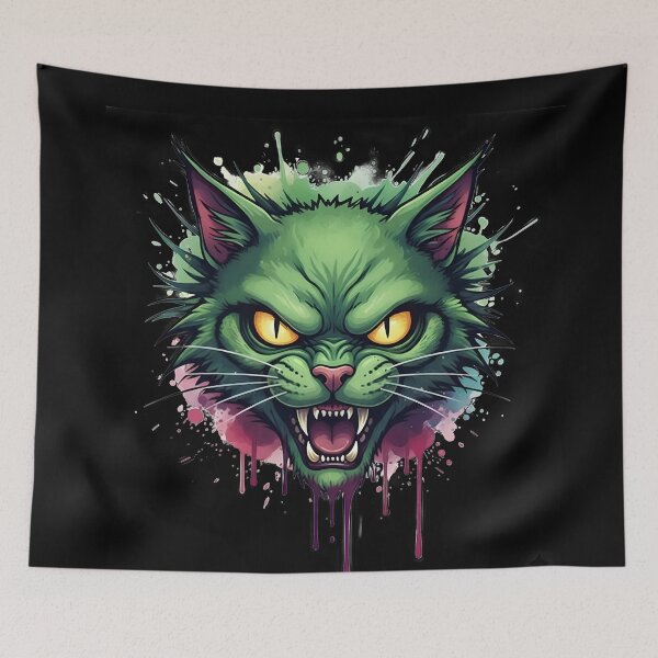 Item preview, Fierce Green Feline: Watercolor Splatter Rage Cat designed and sold by ifundesign.