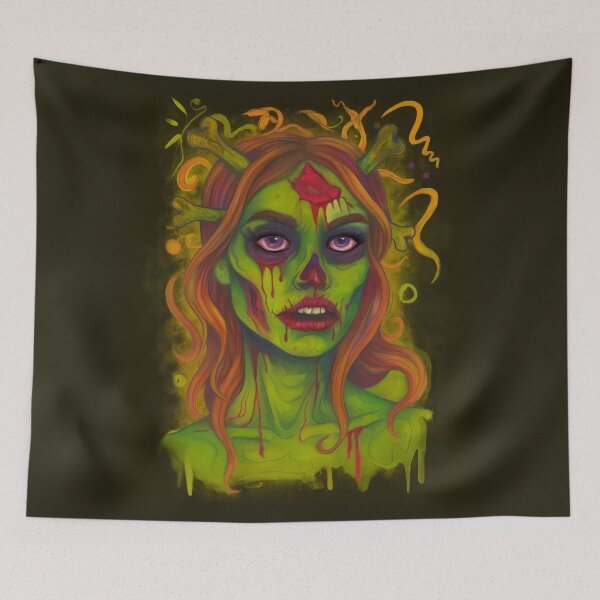 Item preview, Undead Radiance – Neon Zombie Portrait with Retro Horror Glow designed and sold by DzurDesigns .